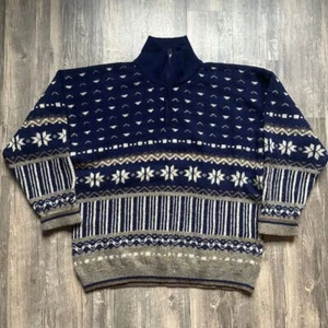 Columbia Nordic Fair Isle Wool Quarter Zip Sweater Winter Holiday Pattern XL - Picture 1 of 2