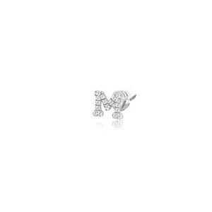14K White Gold Single Initial Stud Earring With Diamond Fine Jewelry Meira T - Picture 1 of 4