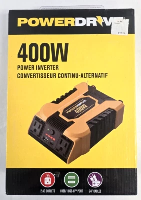 Powerdrive PD1400 400W Power Inverter Dual Port USB Cable Knit New in Box - Image 1 of 4