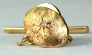 VINTAGE 14K GOLD DIAMOND TEXTURED OVAL TIE TACK - Picture 1 of 1