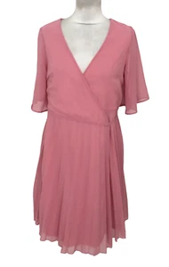 Boohoo Women's Maternity Dress Size 8 Pink Wrap Over Flutter Sleeve Pleat New F1 - Picture 1 of 13