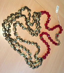 Faceded Red Glass Crystal & Real Bronze Large Necklace Quality Hand Made 82cm - Picture 1 of 7