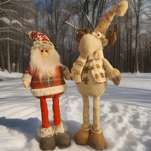 Reindeer & Santa Clause Retractable Plush Dolls- Sold as Set.  - Picture 1 of 6