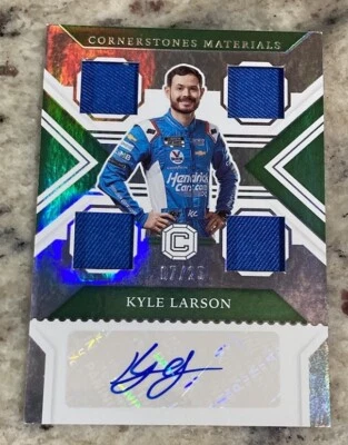 2023 Chronicles Cornerstones Kyle Larson Green Materials Autograph Auto 07/25 - Image 1 of 2