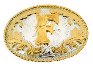 INITIAL F LETTER f MEN WOMEN RODEO REALLY COWBOY STYLE GOLD METAL BELT BUCKLE - Picture 1 of 6