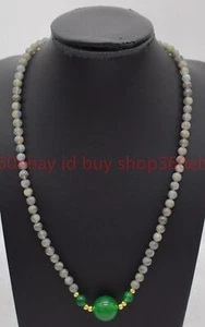 Natural 4mm Gray Labradorite Round Gemstone Beaded Necklace Green Jade 16-28in - Picture 1 of 12
