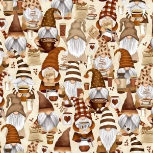 Coffee Fabric BTY, Coffee Gnomes Fabric, TTF CD2027, Cotton, TheFabricEdge - Picture 1 of 2