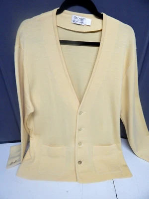 ST CROIX KNITS Wool Yellow Cardigan Sweater Gold Buttons XL REPAIRED - Image 1 of 4