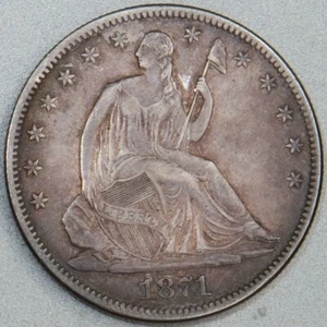 1871 P 50C Seated Liberty Silver Half Dollar  Choice AU+ Deep Toned Old US Coin - Picture 1 of 2