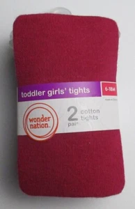 New Toddler Girls 6-18 Months Wonder Nation 2 Pair Cotton Tights- Green Pink - Picture 1 of 2
