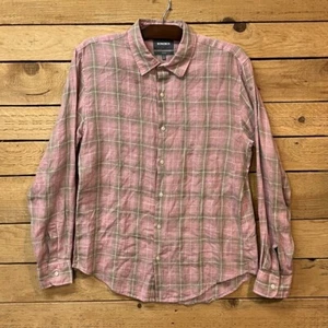 Bonobos Long Sleeve Button 100% Linen Shirt Mens Large Pink Plaid Slim Fit - Picture 1 of 10