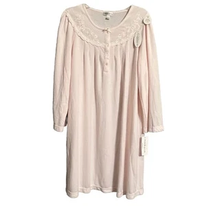 MISS ELAINE Cuddleknit Long Sleeve Pink  Nightgown Embroidered Flowers Sz L NEW - Picture 1 of 12