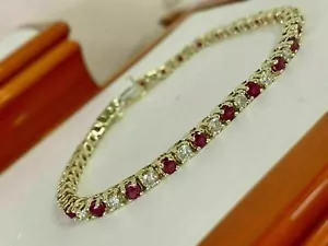 9Ct Round Cut Red Ruby & Diamond Women's Tennis Bracelet 14K Yellow Gold Over - Picture 1 of 3