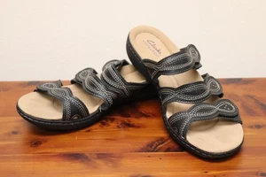 Clarks Womens "Laurieann Ayla" Black Adjustable Strap Sandals Slides Sz 10 M - Picture 1 of 6