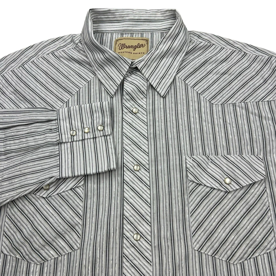 Wrangler Western Shirt Mens Size 2XL Gray Metallic Stripe Pearl Snap Long Sleeve - Image 1 of 4