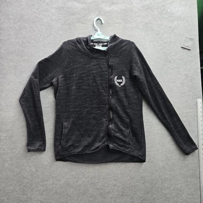 PINK Victoria's Secret Women Hoodie M Black Striped Laurel Wreath Zipper - Image 1 of 4