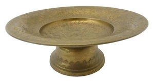 Vintage Used Etched Brass JD India Decorative Pedestal Bowl Dish - Picture 1 of 13