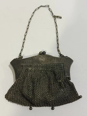 Antiguo bolso de noche ART DECO FLAPPER PLATA ALEMANA malla malla cota de malla con cadena Foto 1 de 4