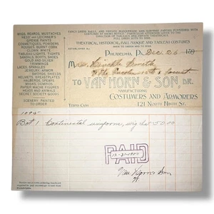 1900 Van Horn & Son Philadelphia Theatrical Costume Invoice Continental Uniform - Picture 1 of 2