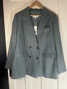 M&S Linen Blend Double Breasted Blazer Size 20 Bnwt Dark Sage - Picture 1 of 6