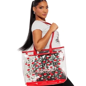 Borsa tote Ed Hardy trasparente ciliegie rosse Y2K borsa moda borsetta nuova con etichette - Foto 1 di 7