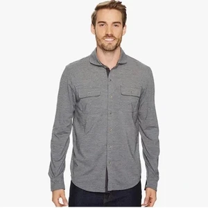 Prana Pacer Button Up Hemd Flanell Herren L Slim Fit Pattentaschen grau gestreift - Bild 1 von 7