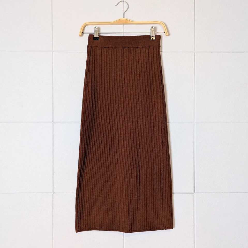 Falda Lápiz Midi Columna Elástica Óxido Mezcla Lana Tejido Acanalado Uniqlo Talla XS Foto 1 de 4
