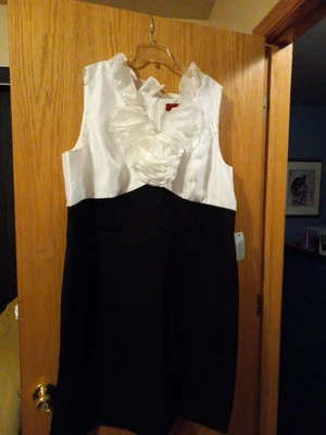 Womens JS Collections Midi Dress Formal 24W Black White Ruffles Front Sleeveless - Image 1 of 4