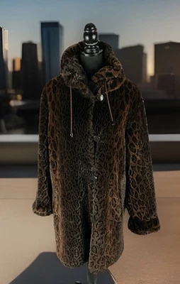 Abrigo Neiman Marcus imitación piel de leopardo relajado hasta la rodilla talla XS Foto 1 de 4