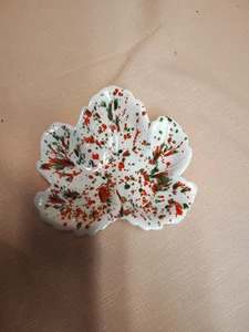 Tazón de baratija de nuez hoja de cerámica esmaltada moteada MCM plato de cerámica retro de colección - Imagen 1 de 3