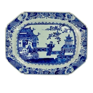 Kangxi CHINESISCHER EXPORT BLAU UND WEISS PORZELLAN ACHTECKIGE PLATTE 16”x13” - RISS - Bild 1 von 24