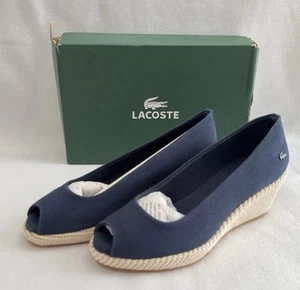 NIB Lacoste Calvante Dark Navy Blue Textile Slip On Espadrille Shoes Size 7 - Picture 1 of 12