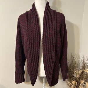 Dressbarn cardigan donna maglia a costine aperto davanti manica lunga bordeaux nero taglia 1X - Foto 1 di 6