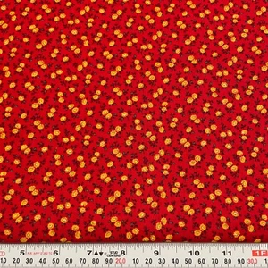 Vintage Cranston Golden Yellow Florals on Red Cotton Fabric Remnant 14" x 43" - Picture 1 of 2