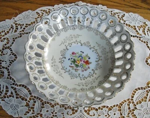 Cuenco vintage de celosía de cerámica de oro blanco de 8" ~ - Imagen 1 de 5