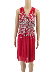 MANGO Gr.XS wundervolles Kleid aus Mesh rot Blumen Muster fit&flare - Bild 1 von 9