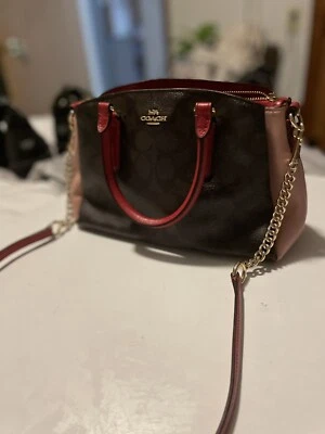 COACH  Signature Mini Sage Carryall Bag Brown / Pink / Red Colorblock - Image 1 of 4