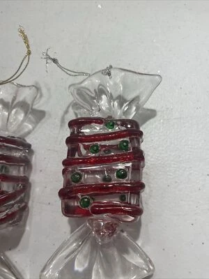 4 adornos de caramelo de plástico duro de Navidad rojo/blanco y verde acrílico J N Foto 1 de 4