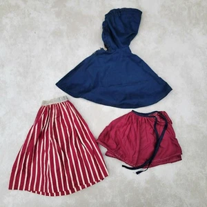 19th C. Doll Clothes Hooded Cape Maroon Stripe Skirt Petticoat 10" Waist - Picture 1 of 21