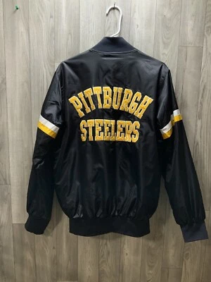STARTER PITTSBURGH STEELERS SATIN VARSITY JACKET  BLACK NFL MENS SZ SMALL - Image 1 of 4