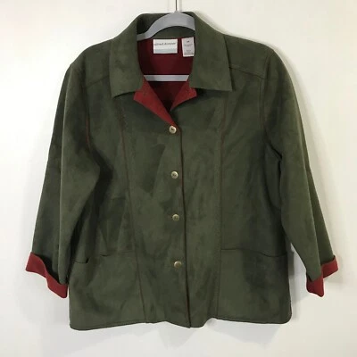 Abrigo Chaqueta Alfred Dunner Imitación Gamuza Talla 10P Pequeño Rojo Verde Polar Botón Foto 1 de 4