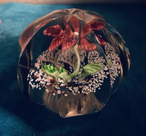 ANTIQUE Glass Paperweight 3" FLOWER ON WHITE 1852-1880 CUT STAR TOP - Picture 1 of 13