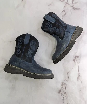 Botas Roper Mujer 6 Azul Negro Cuero Avestruz Vaquero Occidental Floral Foto 1 de 4