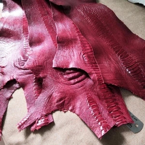 1pc Grade A Real Ostrich Leg Skin Leather Soft Pelts Hides DIY Craft Red 60x12cm - Picture 1 of 6