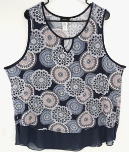 Expresso Top Pullover Womens Geometric Sheer Blue Panel Keyhole Mulitcolor 3X - Picture 1 of 5