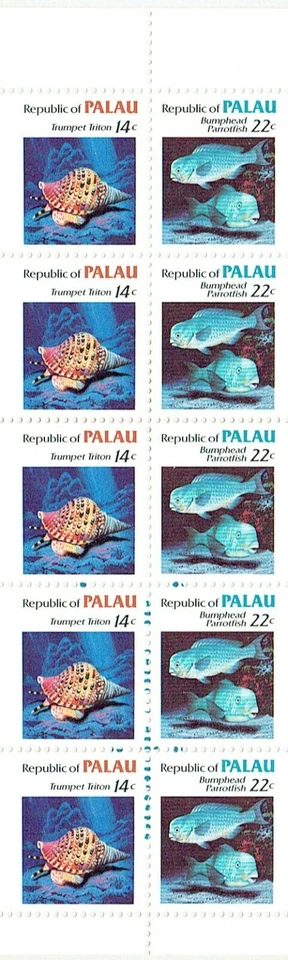 PALAU 1984 22c Fish and Shell Booklet Pane of 10 Sc 76b 14c MUH - Image 1 of 1