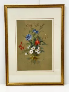 Antique Painting Wild Flowers Watercolour English School 19th century c1870 - Picture 1 of 4