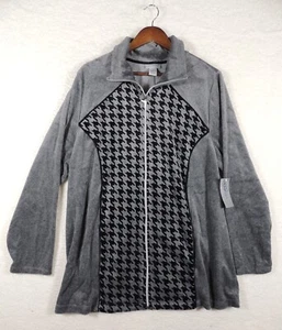 CATHERINES Plus 1X Black Gray Houndstooth Tracksuit Velour Jacket Pants NWT - Picture 1 of 12