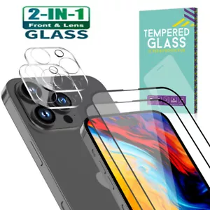 Tempered Glass Screen Protector & Camera Lens Cover For iPhone 15 Pro Max 14 13 - Picture 1 of 19