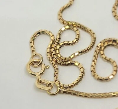 Auténtico collar de cadena de caja de oro amarillo macizo de 14K 0,55 mm-0,9 mm todos los tamaños 16"-24" Foto 1 de 4